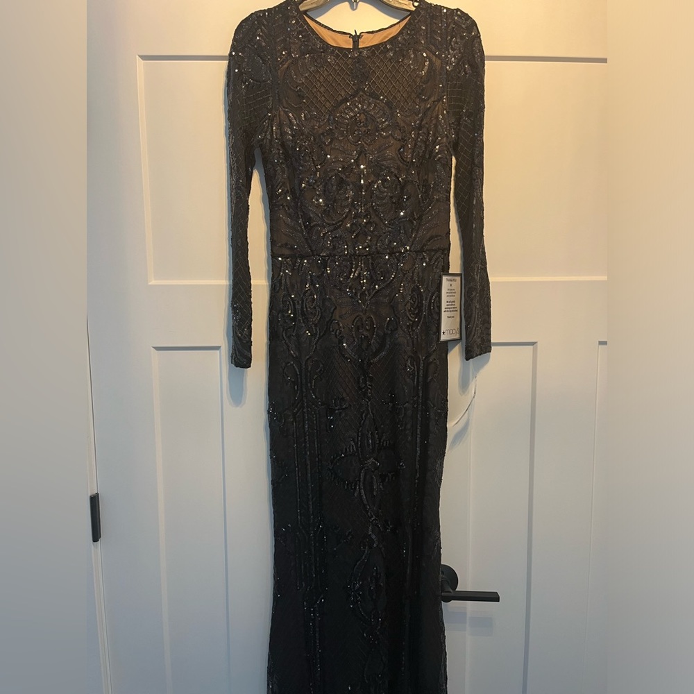 Black Long-Sleeve Evening Gown